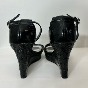 WHBM black woven wedge sandals